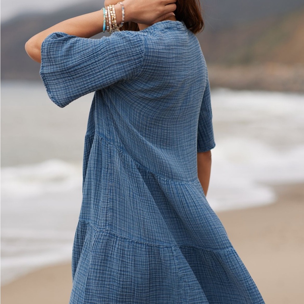 Anthropologie Textured Blue Swim Cover-Up